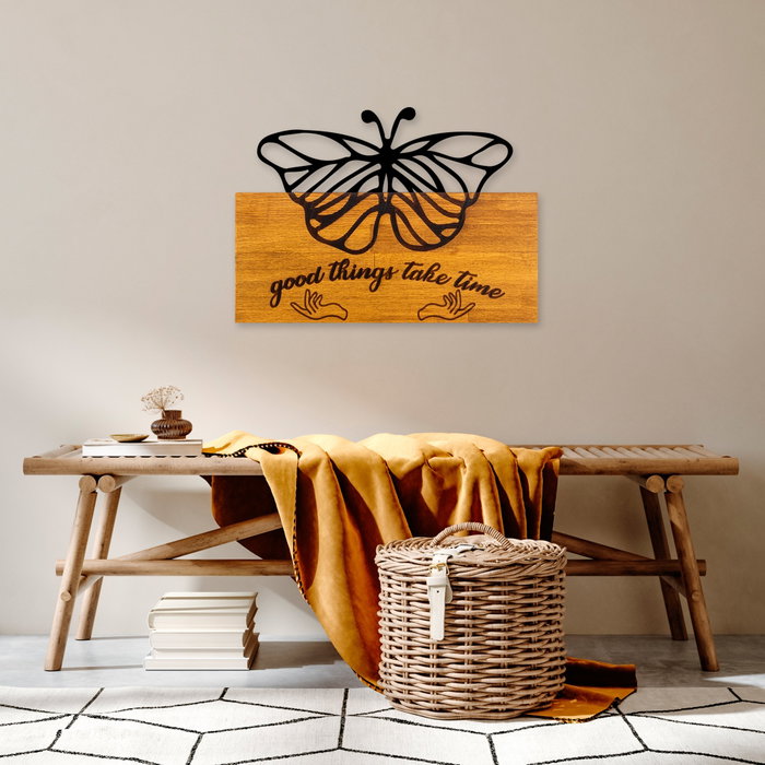 Wallity Butterfly 5 Escultura de pared en madera nogal y metal negro